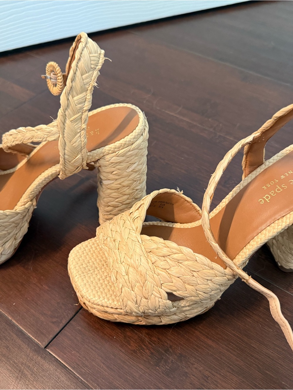 kate spade Braided Raffia Platform Wedge Sandals in Natural